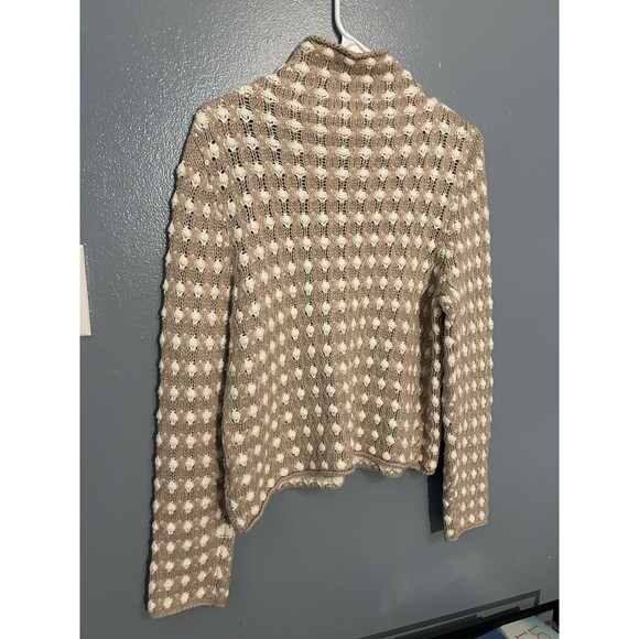 Anthropologie Sleeping On Snow Crochet Popcorn Sweater Mock Neck Tan Cream Med - Picture 3 of 5